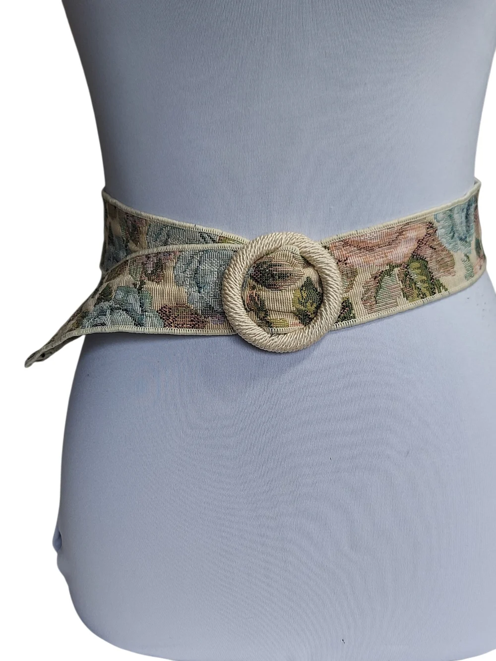 Vintage Floral Tapestry Belt Rope Buckle Woven Fabric Adjustable Boho Cottagecor